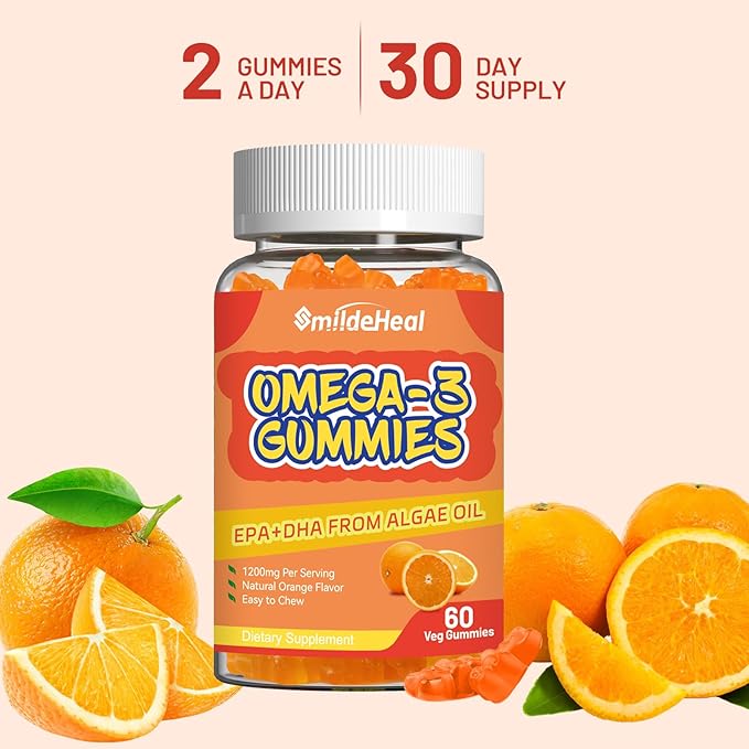 Omega 3 Gummies Supplement 1000mg, High Absorption DHA & EPA, Heart, Brain & Joint Support, Extra Strength Fish Oil Omega 3 Gummies Vitamins, 60 Count