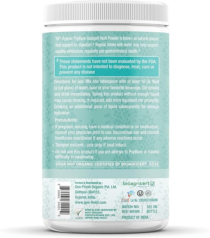 Organic Psyllium Husk Powder 16 oz - Psyllium Husk Powder Organic for Gut Cleanse & Regularity - Premium Fiber Supplement - Vegan, Gluten-Free, Non-GMO, USDA Certified