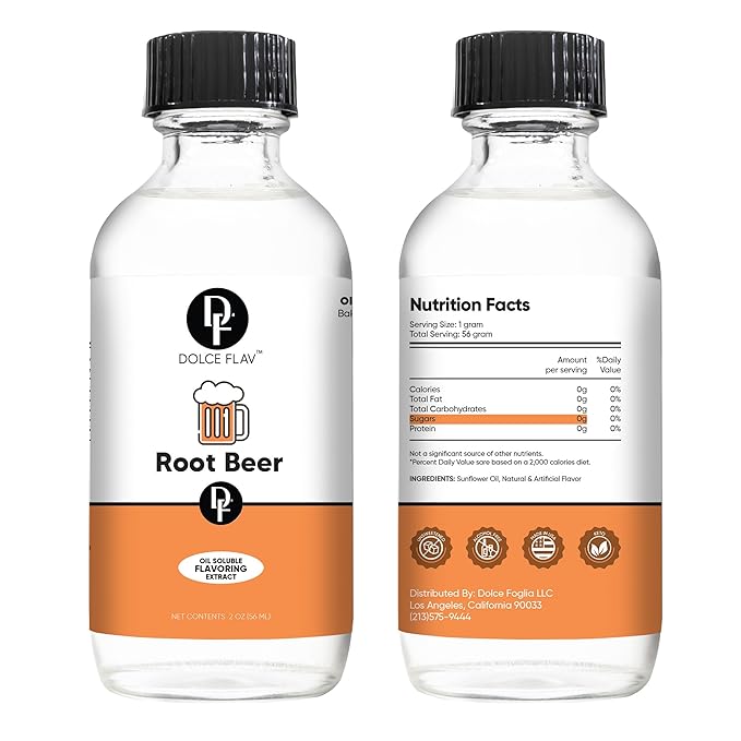 Dolce Flav Root Beer Extract – 2 Ounce Oil-Soluble Kosher, Sugar-Free, Concentrated Classic Root Beer Flavoring for Baking, Chocolates & Desserts, Includes Measured Dropper