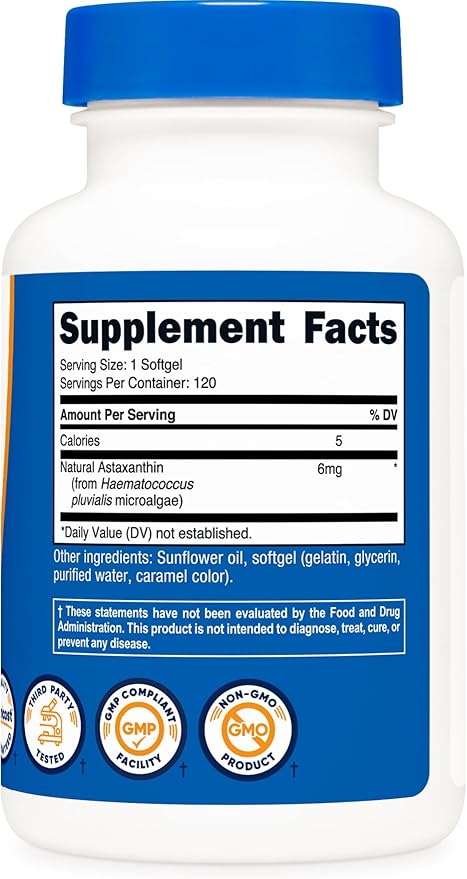 Nutricost Astaxanthin 6mg, Non-GMO and Gluten Free, 120 Softgels (4 Month Supply)