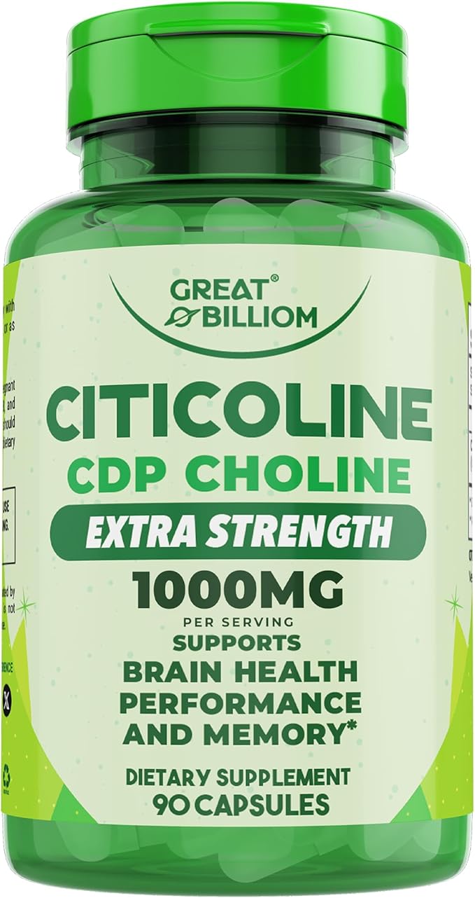 Citicoline CDP Choline 1000mg - Extra Strength Brain Supplements for Memory and Focus, Choline Supplements - Non-GMO Nootropic with Acetylcholine Support - 90 Vegetarian Capsules