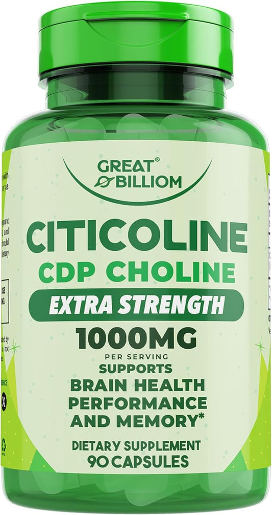 Citicoline CDP Choline 1000mg - Extra Strength Brain Supplements for Memory and Focus, Choline Supplements - Non-GMO Nootropic with Acetylcholine Support - 90 Vegetarian Capsules