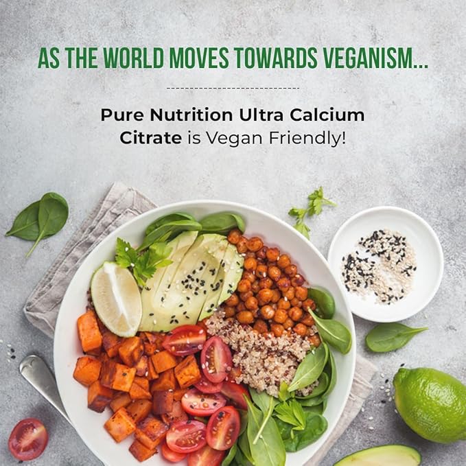 Pure Nutrition Ultra Calcium 1000mg with VIT D3 + K2 | 180 Tabs (90 X Pack of 2) | Highly absorbable Calcium Supplement with Calcium Citrate Malate, VIT D3, K2, Moringa Oleifera, Magnesium and Zinc.