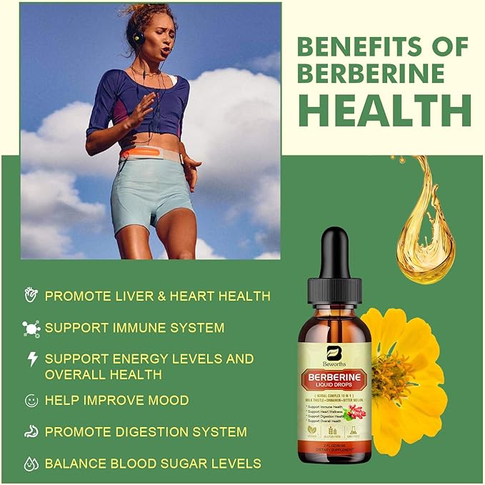 3PC Berberine Supplement with Ceylon Cinnamon - Berberine HCL Liquid Drops with Turmeric, Ceylon Cinnamon, Bitter Melon, Berberine Phytosome Activates AMPK & GLP-1 for Immune, Digestion Support