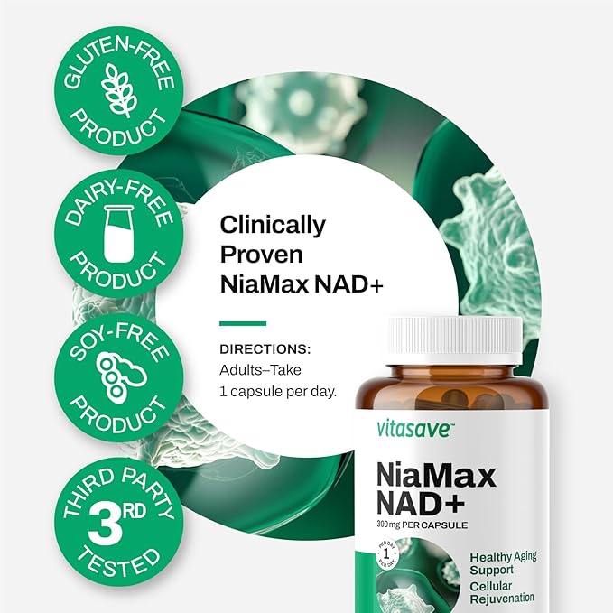 NiaMax NAD+ Supplement – 300mg Niacinamide Riboside per Capsule – High-Potency NAD+ Precursor for Energy, Healthy Aging & Metabolic Function – Vegan, Non-GMO, Gluten-Free (90 Capsules)