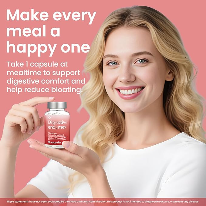 Digestive Enzymes - Multi Enzymes, Organic Prebiotics & Probiotics for Digestive Health & Gut Health - Meal Time Discomfort Relief & Bloating - Dual Action Approach - 60 CT