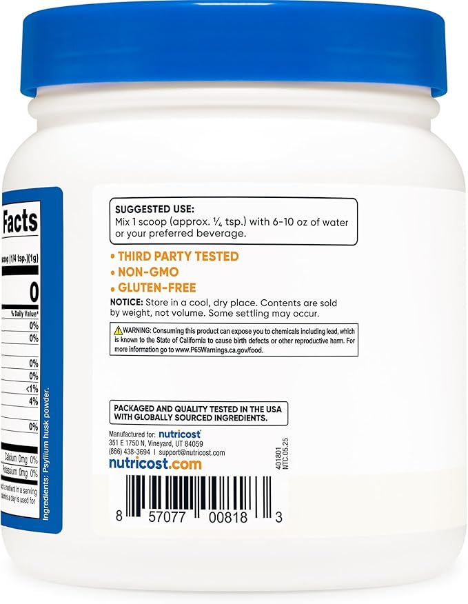 Nutricost Psyllium Husk Ground Powder (1lbs) - Gluten Free and Non-GMO