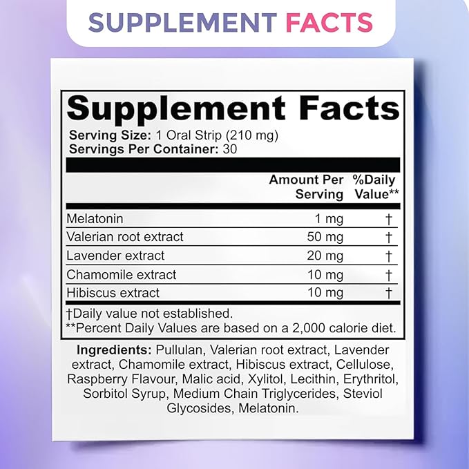 NUKA Melatonin 1mg Sleep Aid | Chamomile & Lavender Oral Strips for Relaxation & Healthy Sleep Cycles | Fast Dissolving, Sugar-Free, Portable - 30 Count