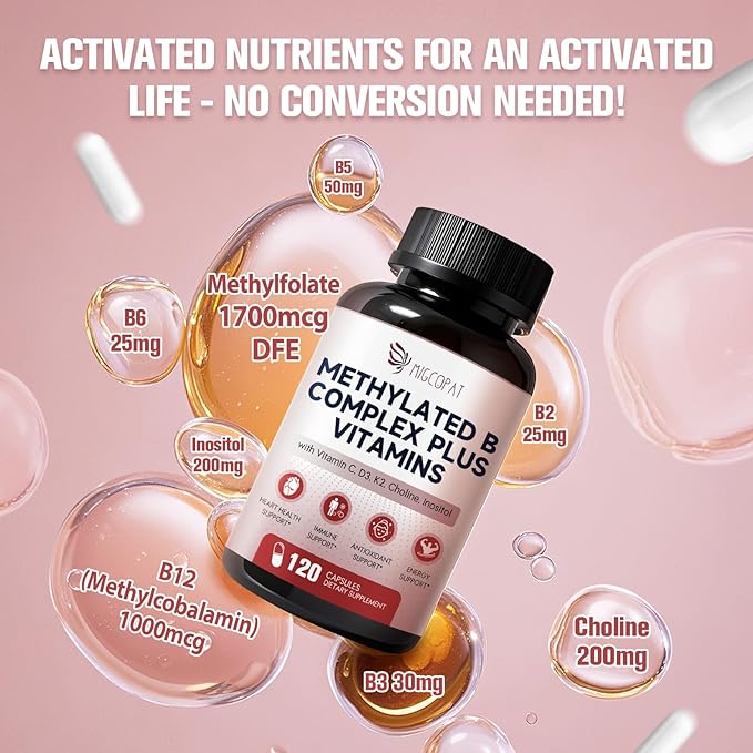 16-in-1 Methylated Multivitamin Plus, Methylated B Complex with Vitamin B12 & Methylfolate, B1-B7, CoQ10 & Alpha Lipoic Acid, Vitamin B Complex for Energy, Brain, Heart, Immunity& Antioxidant,120 Caps