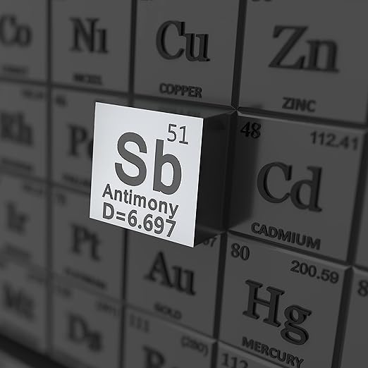 Antimony Cube - Metal Element Cubes - Laser Engraved Density Cube Set for a Periodic Table of Elements Collection - (Antimony, 10mm)