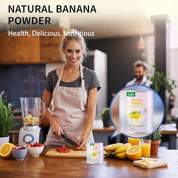 Banana Powder, 8.82OZ Freeze Dried Banana Powder, Freeze Dried Fruit, No Added or Sugar, Suitable for Baking, Oatmeal, Cereal, Yogurt, Smoothies, Juice