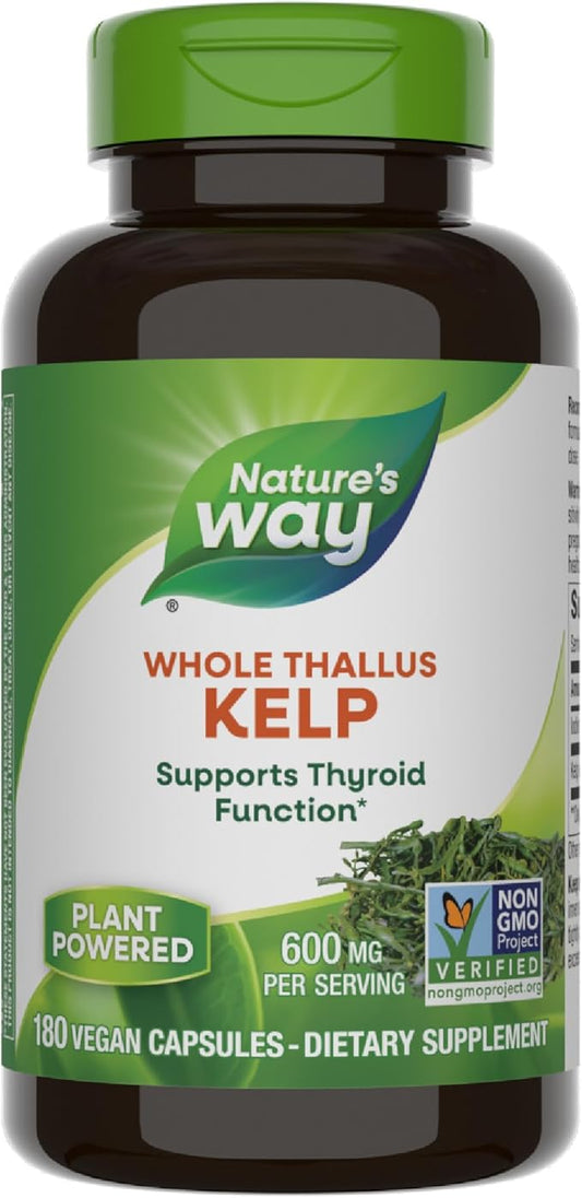 Nature's Way Kelp, Supports Thyroid Function*, 600 mg per Serving, Non-GMO Project Verified, 180 Capsules (Packaging May Vary)
