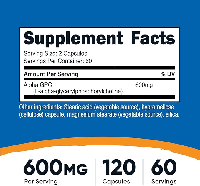 Nutricost Alpha GPC 600mg, 120 Vegetarian Capsules - Non-GMO and Gluten Free, 300mg Per Capsule