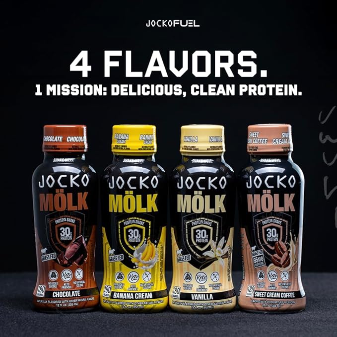 Jocko Mölk 30g Grass Fed Protein Shakes – No Added Sugar Protein Drinks KETO Friendly - Ready to Drink 12 FL Oz (Pack of 12) Vanilla