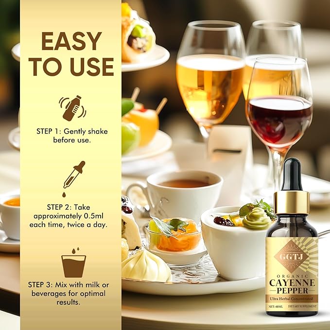 Cayenne Pepper Drops, Liquid Supplement with Cayenne Pepper, Hawthorn Berry, Vitamin D3 K2, Beet Root, Ceylon Cinnamon & Turmeric for Digestive & Immune Support, 2 oz