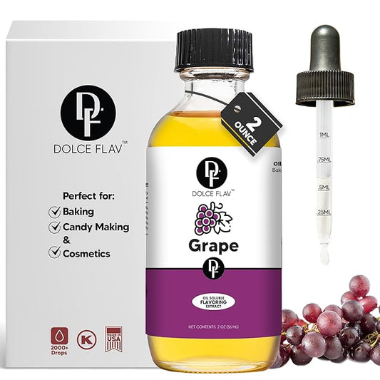Dolce Flav Grape Extract – 2 Ounce Oil-Soluble Kosher, Sugar-Free, Concentrated Fruit Flavor for Candy, Chocolates & Desserts, Includes Measured Dropper