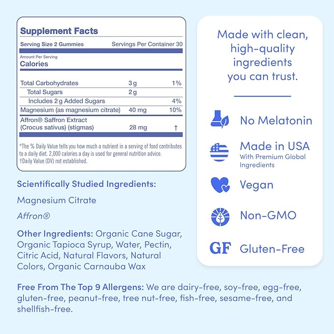 FIRST DAY Teens’ Nighttime Reset Calming Magnesium Gummies – Sleep Aid Supports Peaceful Rest, Balanced Mood & Energy – Supplement with Magnesium Citrate, Affron & No Melatonin – 60-Day Supply