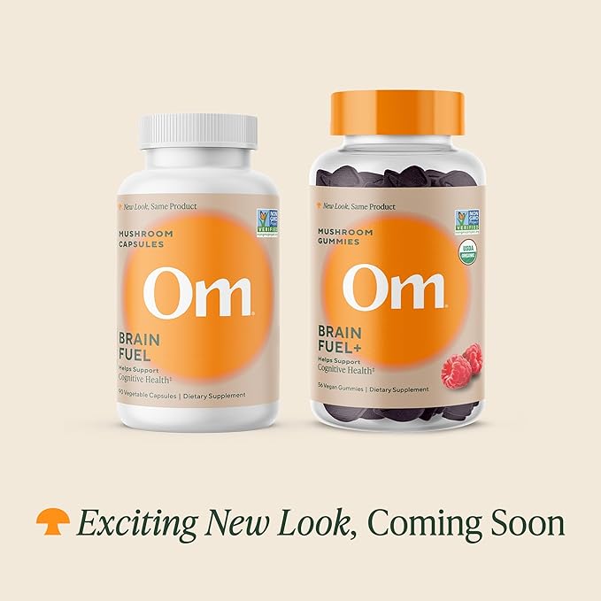 OM MUSHROOM SUPERFOOD Brain Fuel Mushroom Powder Capsules Superfood Supplement, 90 Count, 30 Days, Lion's Mane, Reishi Blend Plus Folate, Mental Clarity, Mushroom Supplement