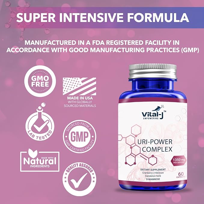 4-IN-1 URI POWER COMPLEX 1350mg - D Mannose, Cranberry, Hibiscus, and Dandelion Herb - Naturally Cleanse the Bladder and Urinary Tract 60 capsules – Specialized Approach for UTI Avoidance