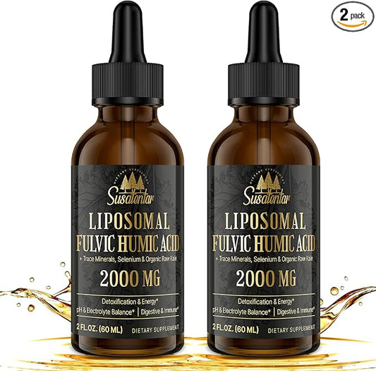 2000 MG Liposomal Fulvic Acid + Humic Acid + Trace Minerals Complex - More Potent Than Shilajit, Electrolytes Liquid Supplement with Organic Kale for Energy, Digestion, Immunity & pH Balance, 4 Oz