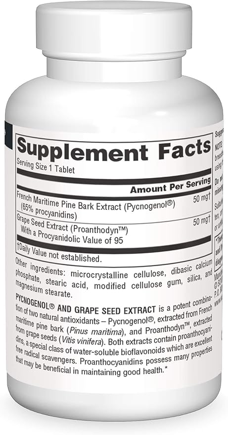 Source Naturals Pycnogenol & Grape Seed Extract 100 mg Dietary Supplement - 60 Tablets