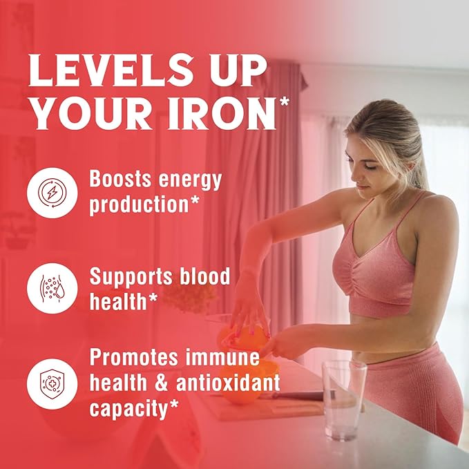 Iron Supplement 65mg with Vitamin C, Stomach Friendly Carbonyl Iron, High Potency & Absorption, for Healthy Iron & Energy Levels, Supports Red Blood Cell Production, 120 Tablets