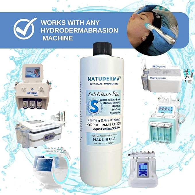 Hydrodermabrasion Serum SALIKLEAR, Extraction - Exfoliation -Unclog Pores Solution for Wet Microdermabrasion or Aqua Peeling machine, 16 oz. by Natuderma.