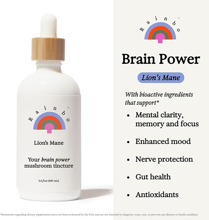 Lion's Mane Mushroom Tincture - Dual Extract Mushroom Supplement - Brain Support, Focus, Memory, Liquid Lion's Mane Supplement, Vegan, Non GMO, 3.4 fl oz