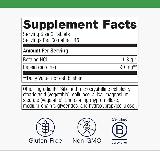 Metagenics SpectraZyme Betaine HCI + Pepsin - Supports Stomach Health & Aids in Digestion* - with Betaine HCl & Pepsin - Proteolytic Digestive Enzyme* - Non-GMO - 45 Servings - 90 Tablets
