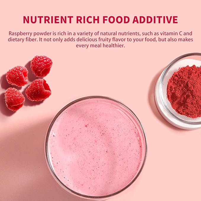 Raspberry Powder, Freeze Dried Raspberry Powder, Natural, No Sugar & Additives, 160G/5.64OZ, Freeze Dried Fruit Powde-r for Baking, Beverages, Smoothies, Yogurt
