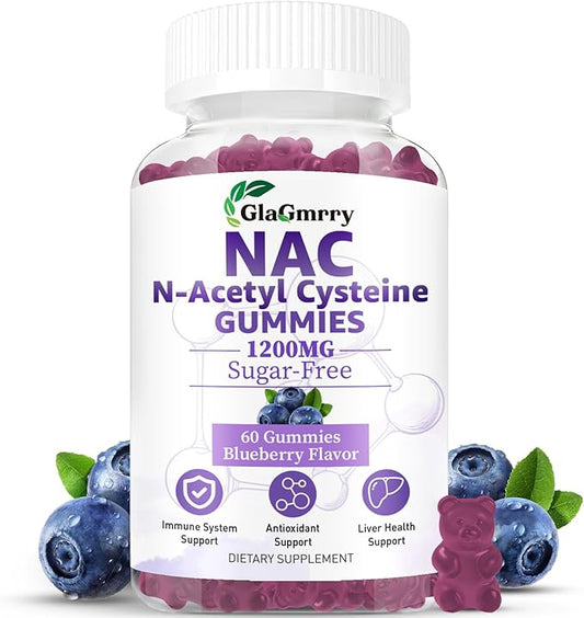 Sugar Free NAC Gummies for Kids & Adults, 1200mg NAC Supplement N Acetyl Cysteine with Selenium Zinc Vitamin C & E, NAC 600mg Per Gummy, Support Liver Health, Antioxidant, Immune System, 60 Count
