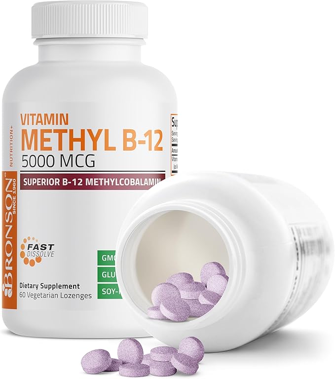 Bronson Methyl B12 5000 mcg Vitamin B12 Methylcobalamin Energy & Brain Support 60 Lozenges