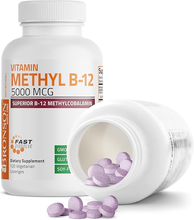 Bronson Methyl B12 5000 mcg Vitamin B12 Methylcobalamin Energy & Brain Support, 120 Lozenges