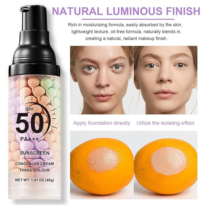 3 in 1 Color Correcting Serum, SPF Primer for Face Before Makeup, Sunscreen One Step Color Corector Primer,SPF 50 PA+++ Isolation Cream,Color Correcting Facial Serum Oil Control & Moisturizing