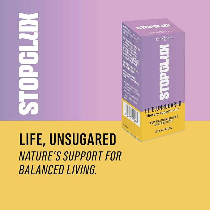 Stopglux 60 Capsules – Dietary Supplement for Sugar Intake and Dietary Habits with Chromium Picolinate, Coenzyme Q10 and Gymnema Sylvestre