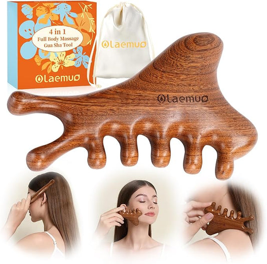 4 in 1 Gua Sha Tool for Face,Scalp Massager with Gift Box,Massage Comb for Head,Face,Eye,Neck & Body Meridian Therapy Tool for Relaxation,Natural Sandalwood