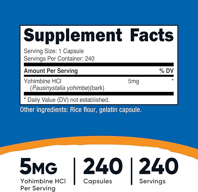 Nutricost Yohimbine HCl 5mg, 240 Capsules Extra Strength - Gluten Free, Non-GMO