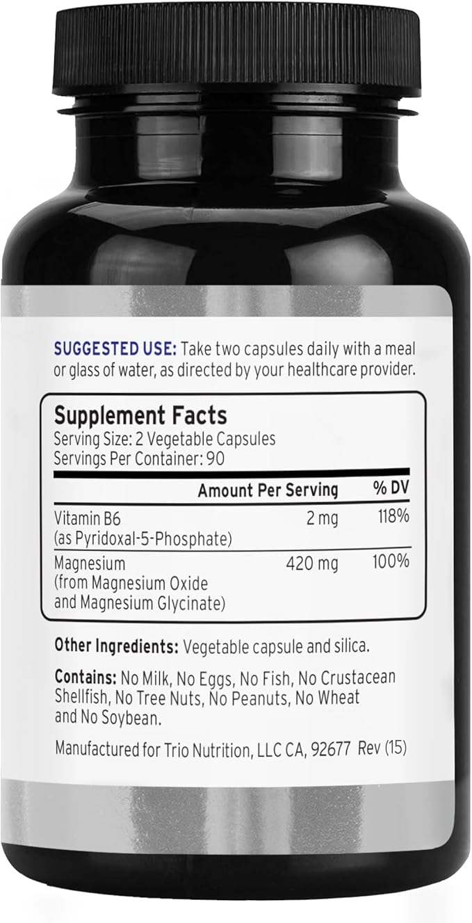 Trio Nutrition Magnesium Complex 90 Day Supply 420 mg | Natural Calm, Relax, Stress Relief, and Muscle Recovery |Magnesium Glycinate Supplement with Vitamin B6 for Rapid Absorption*