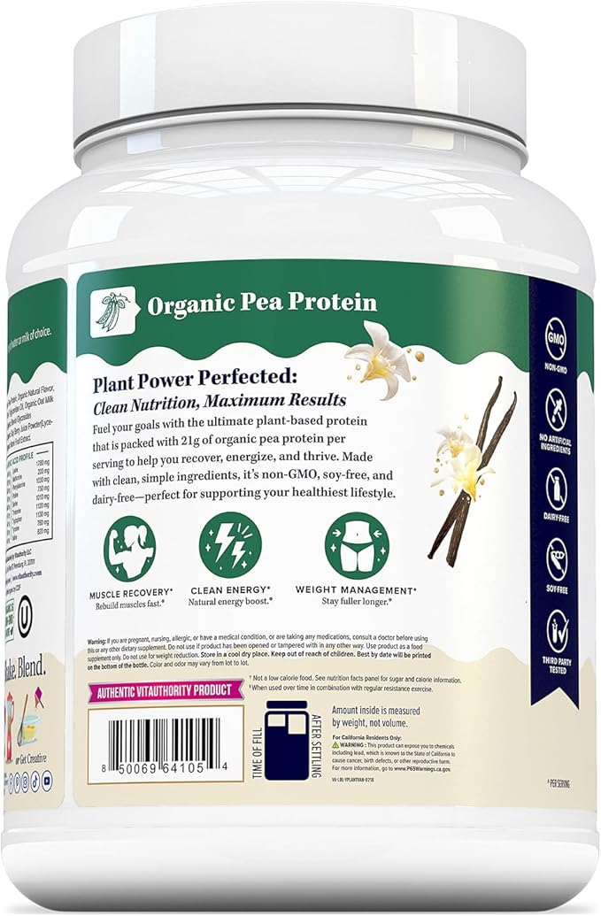 Organic Plant Based Protein for Women Complete Vegan Protein Powder with BCAAs & MCTs Plant-Based 21g, Dairy-Free, Gluten-Free, No Added Sugar, Supports Muscle Recovery (Vanilla Flavored, 30 Servings)