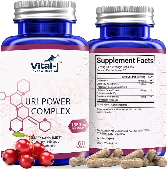 4-IN-1 URI POWER COMPLEX 1350mg - D Mannose, Cranberry, Hibiscus, and Dandelion Herb - Naturally Cleanse the Bladder and Urinary Tract 60 capsules – Specialized Approach for UTI Avoidance