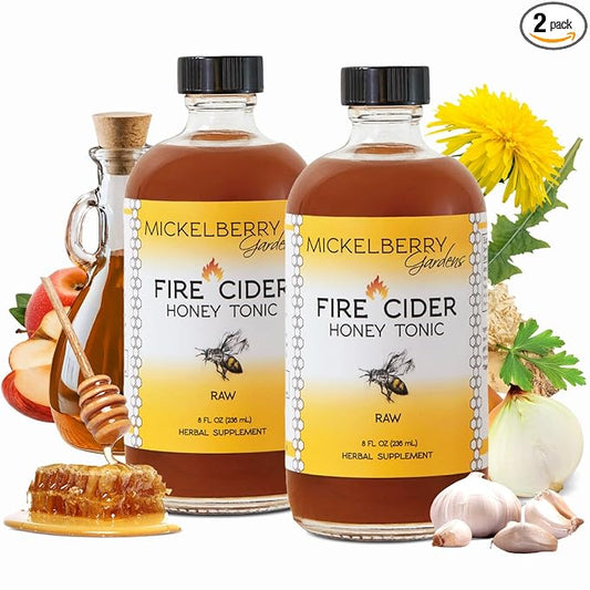 Fire Cider Apple Cider Vinegar Honey Tonic with Organic Turmeric Root, Ginger Root & Dandelion - Natural Digestion & Immune Support, 8 Ounces (Pack of 2)