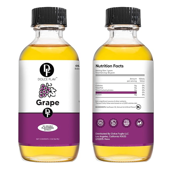 Dolce Flav Grape Extract – 2 Ounce Oil-Soluble Kosher, Sugar-Free, Concentrated Fruit Flavor for Candy, Chocolates & Desserts, Includes Measured Dropper