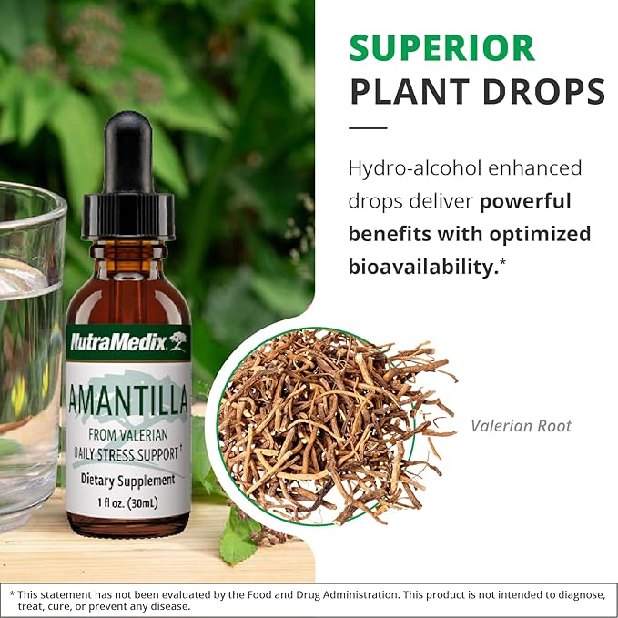 NutraMedix Amantilla Tincture - Valerian Root Extract for Stress Support - Promote Overall Sense of Calm with Valerian Root - Vegan Supplement for Enhanced Slumber (1oz / 30ml)