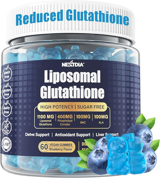 Liposomal Glutathione Gummies 1100mg Supplement, L-Glutathione Reduced with Vitamin C, Phospholipids, ALA, NAC & Milk Thistle, Antioxidant for Anti-Aging, Immune & Cleansing, Vegan, 60 ct