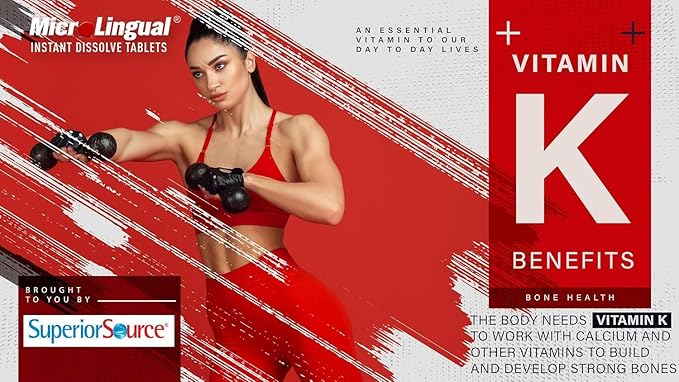 Superior Source Advanced Triple K - Bone Health & Strength Support Supplement - Immunity Support Formula with Vitamins K1 & K2 - Vitamin Aids Calcium Absorption - 30 Instant Dissolve Tablets