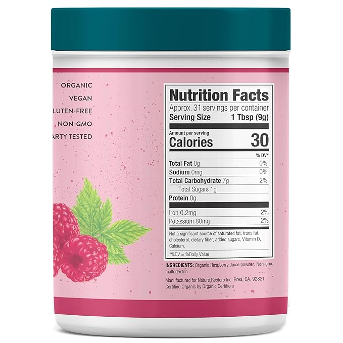 USDA Certified Organic Red Raspberry Juice Powder, 10 Ounces, Non GMO, Gluten Free, Vegan