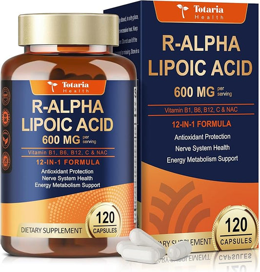 R Alpha Lipoic Acid 600mg - ALA Supplement for Neuropathy & Antioxidant Support Capsules, Nerve Health, Cell Energy, Metabolism and Anti-Aging, Non-GMO, Gluten Free, Vegan Safe 120 Counts