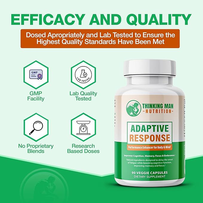Adaptive Response – Brain Supplements for Memory and Focus | Nootropics Brain Support Supplement with Adaptogens | Lion’s Mane, Bacopa, Cordyceps | Stress Relief & Focus Supplement | 90 count