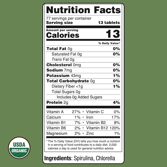 On Target Living Organic Spirulina Chlorella | Supergreens | USDA Organic | 1000 Tablets- 250 G (8.8 oz) | Vegan | Immune Support | Alkalyzing | Nutrient Dense | Protein Dense