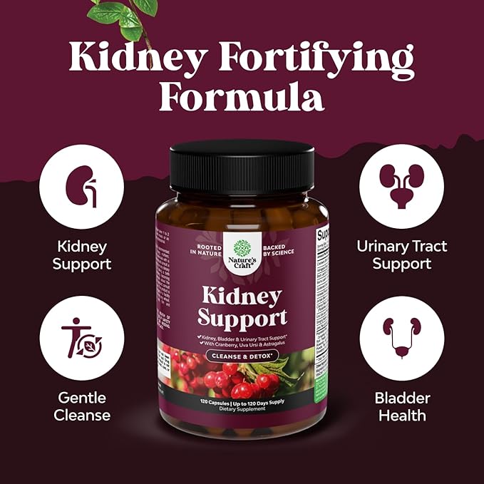 Advanced Kidney Support Supplement - Kidney Cleanse Detox & Repair Cranberry Extract Capsules with Uva Ursi, Stinging Nettle & Astragalus for Kidney Health - Urinary Tract Health - 120 Caps